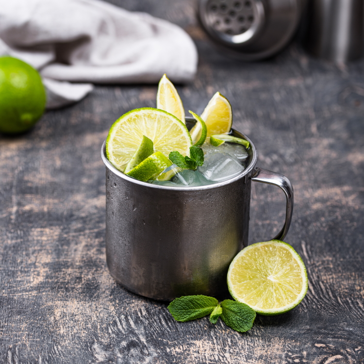 Limeade Mule cocktail in frosty silver mug